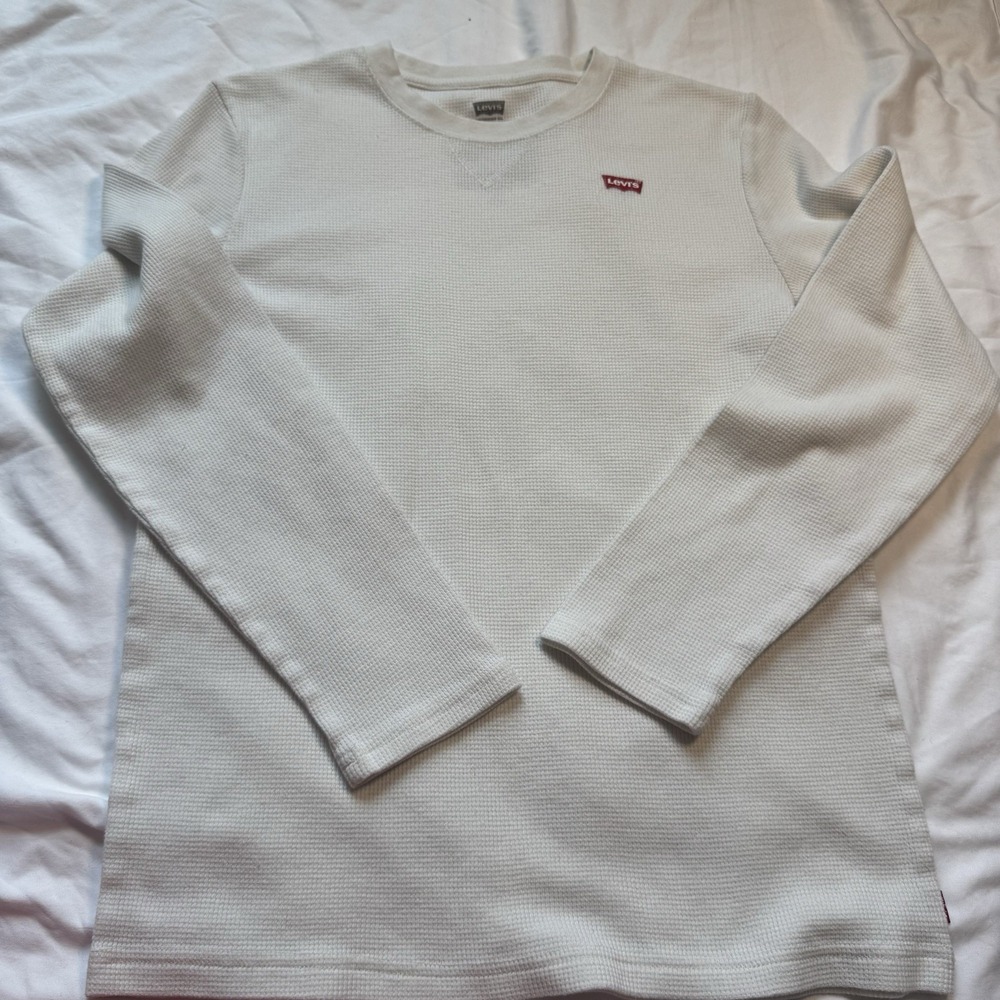 Levi's Boys Pullover Crew Neck Waffle Knit Logo White XL